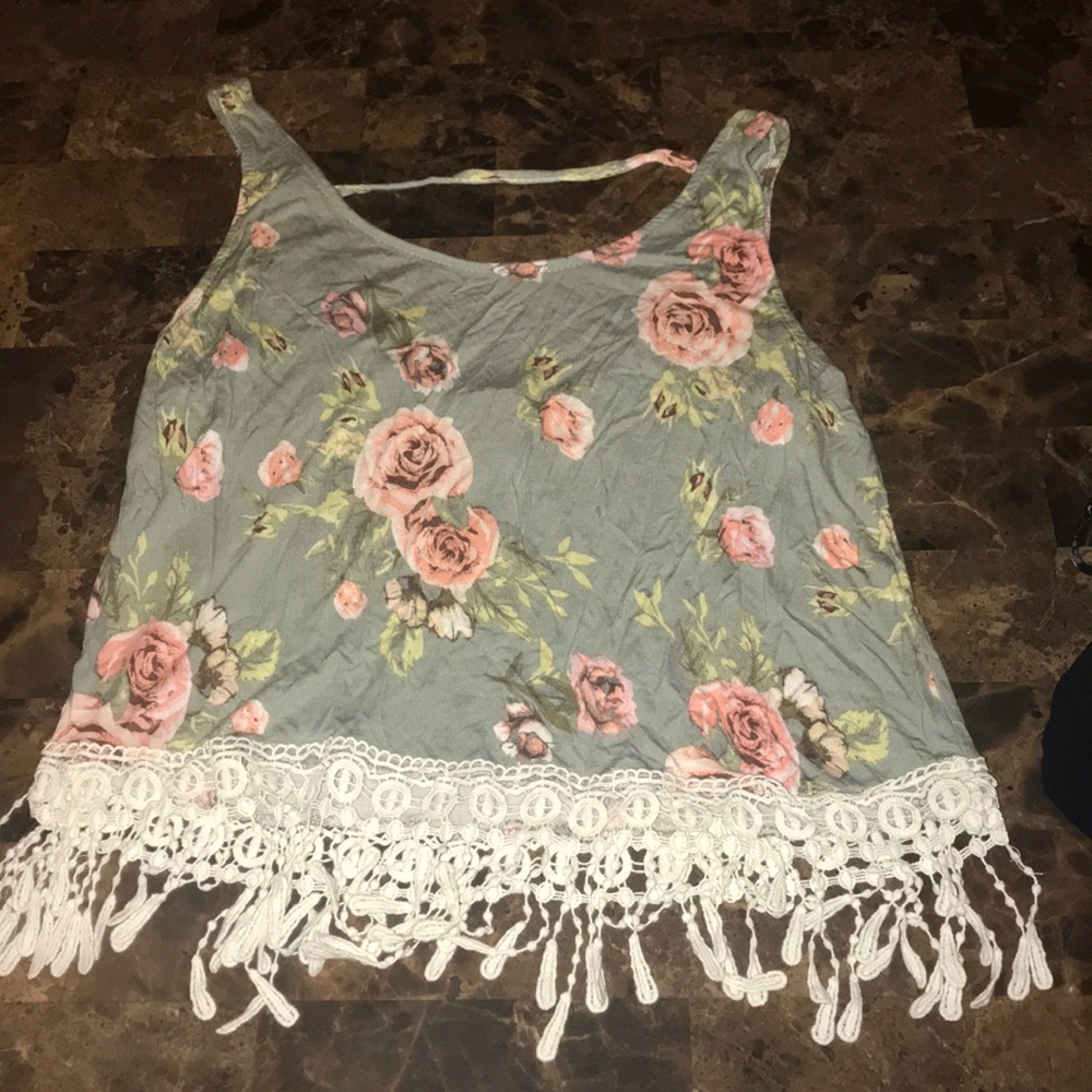Green tank top with flowers